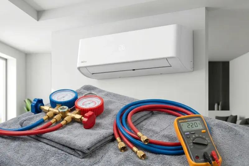 Técnico en una reparación de aire acondicionado Daitsu en Castellón